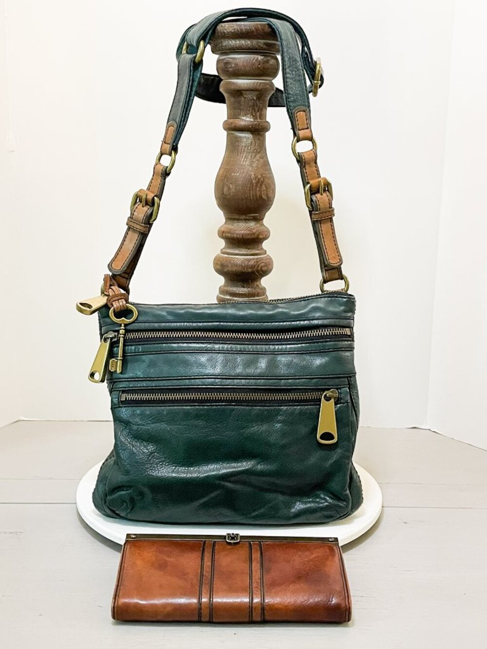 Fossil Genuine Leather Crossbody Bag & Wallet Set
